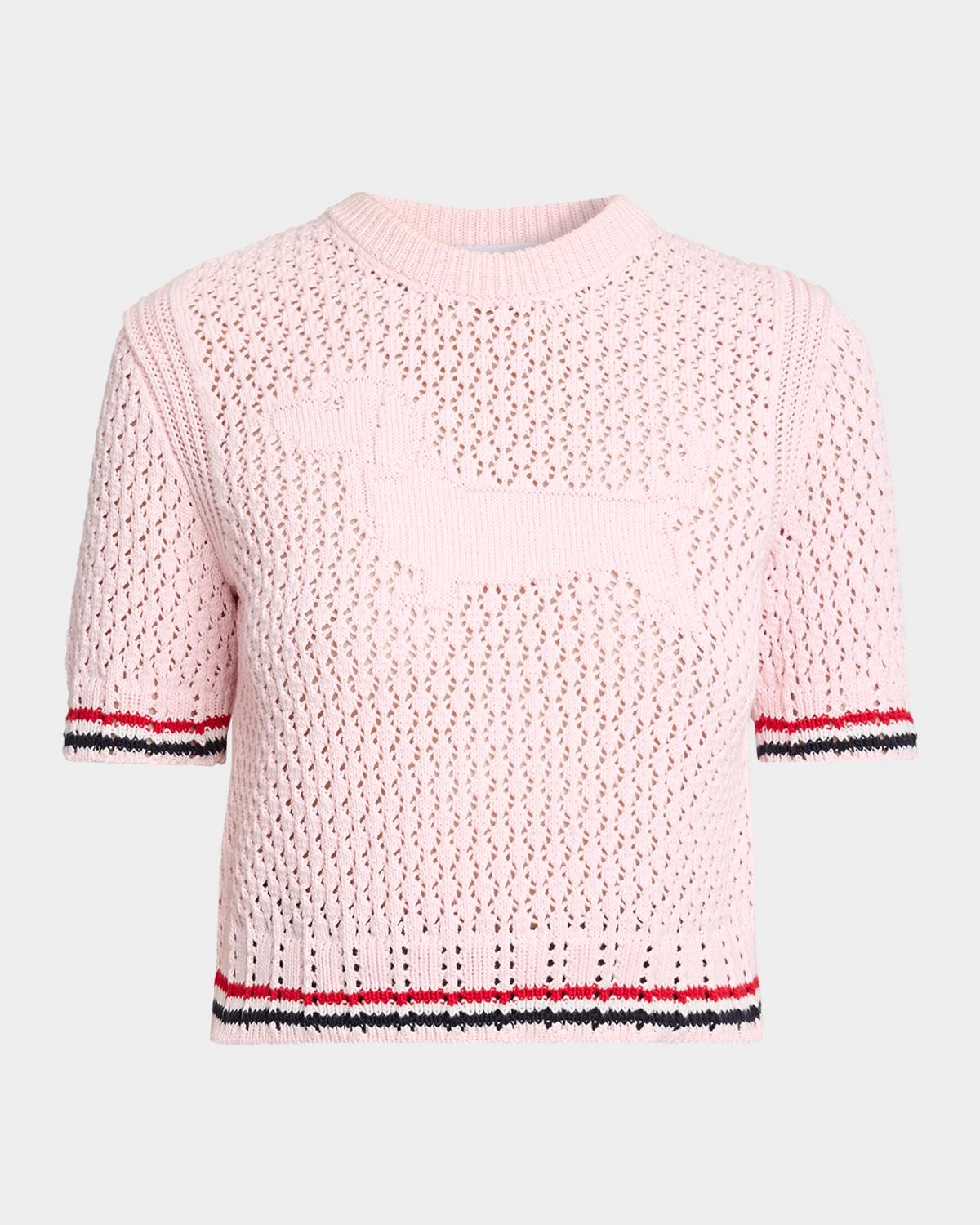 Thom Browne Hector Icon Short-Sleeve Pointelle Knit Sweater