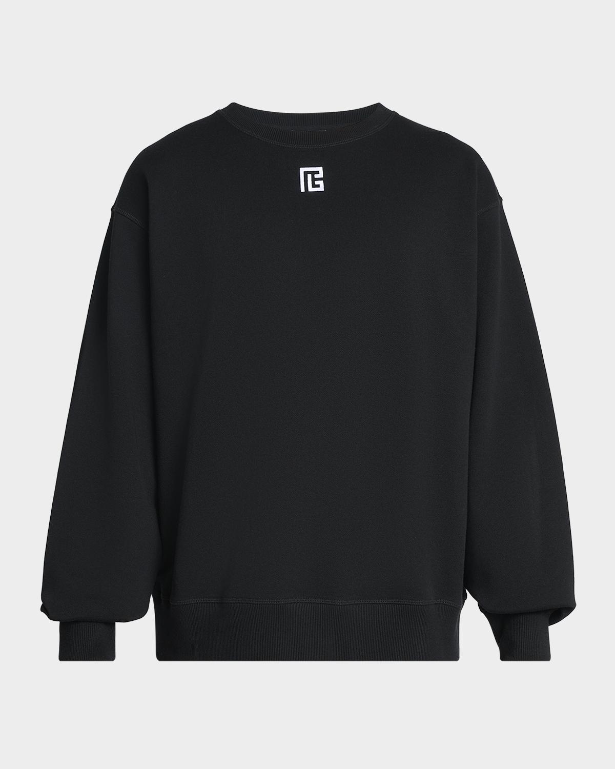 Balmain Men's Embroidered PB Logo Cotton Crewneck Sweater