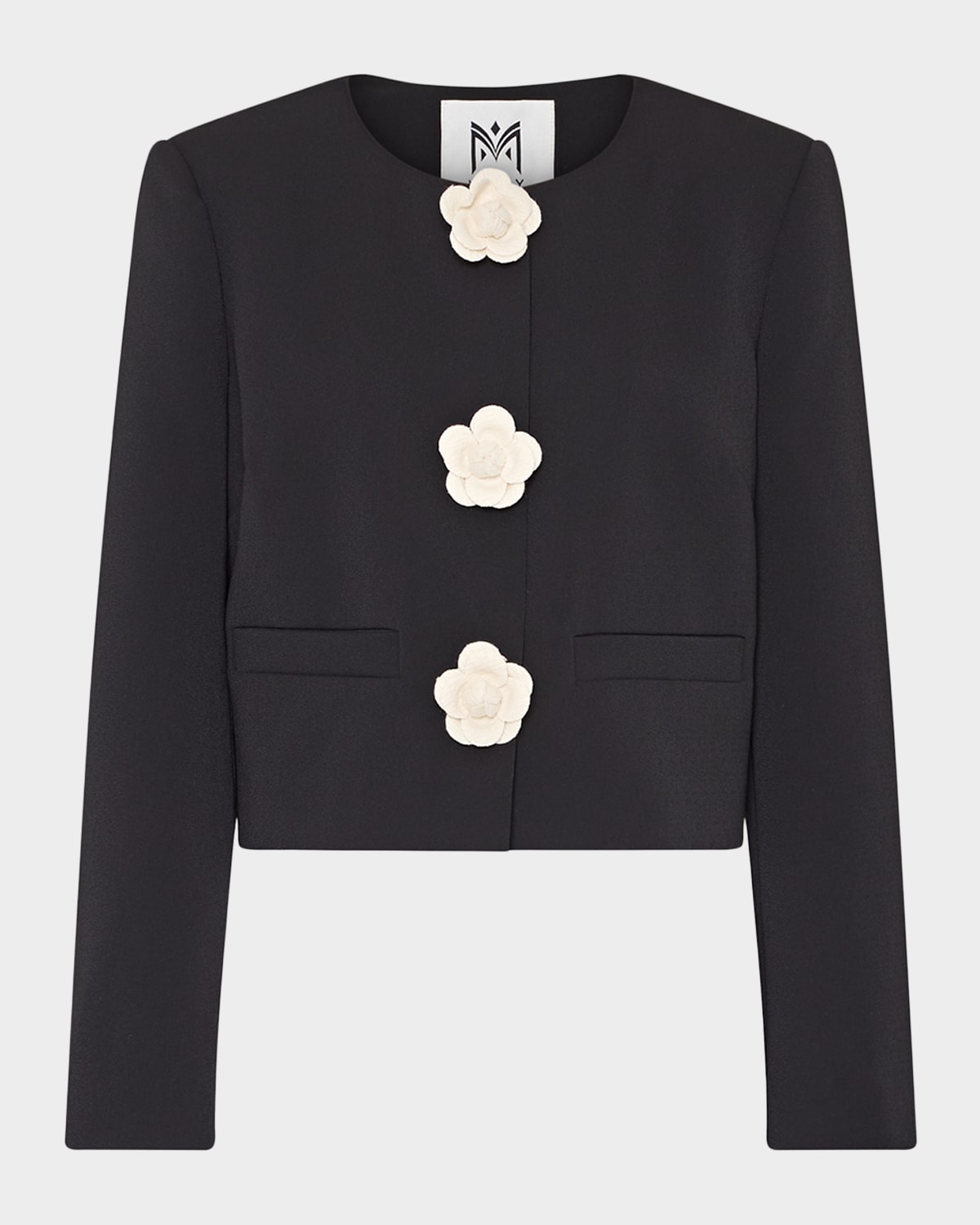 Milly Selna Cropped Flower Button Jacket In Black