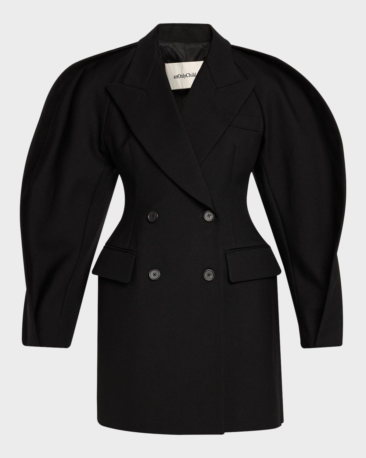 anOnlyChild Kitts Ruched Balloon-Sleeve Double-Breasted Blazer