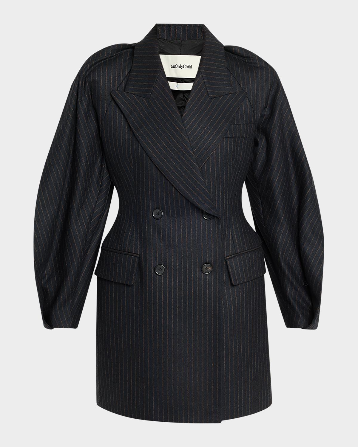 anOnlyChild Kitts Ruched Balloon-Sleeve Double-Breasted Blazer