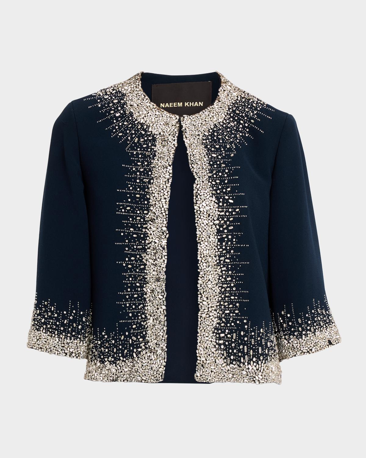 Naeem Khan Crystal Embellished 3/4-Sleeve Bolero Jacket