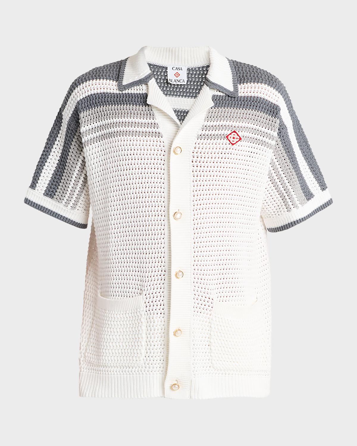 Casablanca Men's Cotton Crochet Short-Sleeve Tennis Shirt