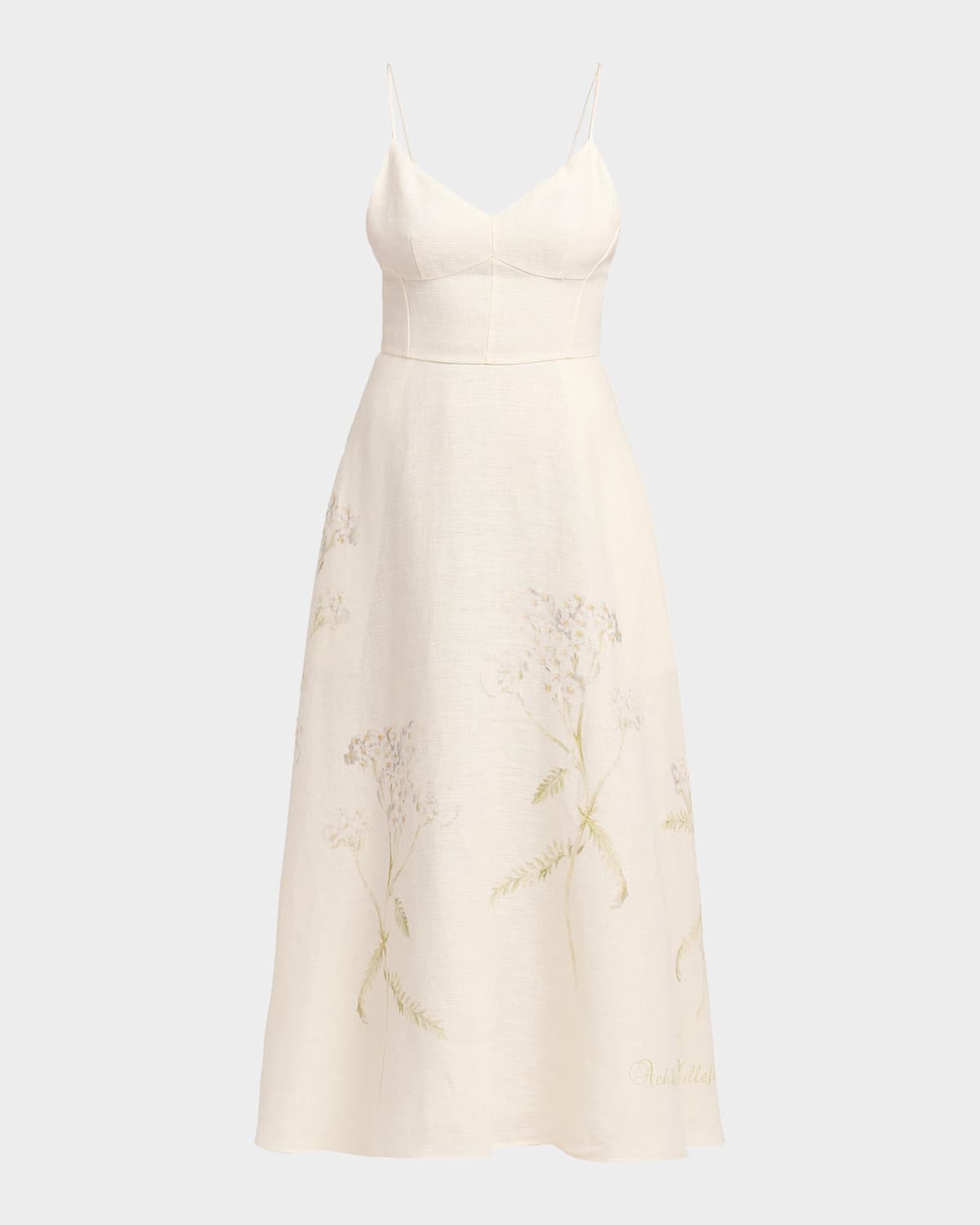 Floral-Print Sleeveless Linen Midi Summer Dress