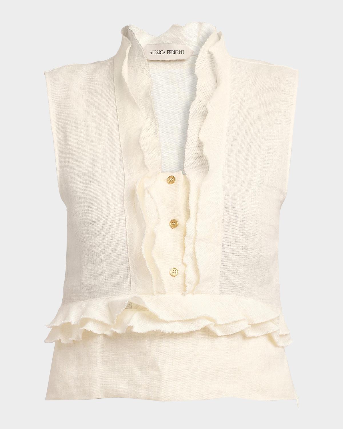 Alberta Ferretti Ruffle Linen Sleeveless Top