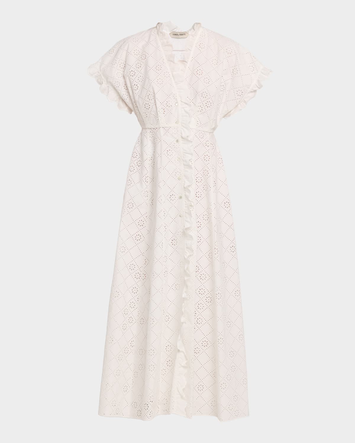 Broderie Anglaise Ruffle Short-Sleeve Maxi Dress