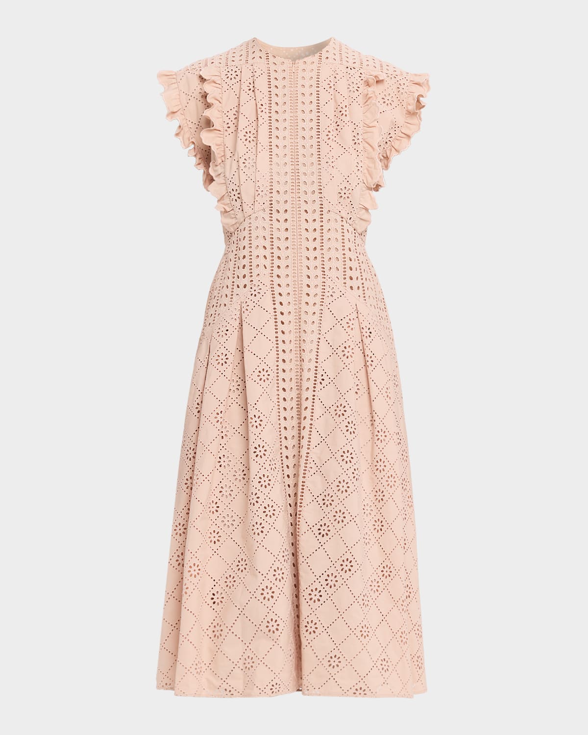 Eyelet Cotton Flared Midi Dress