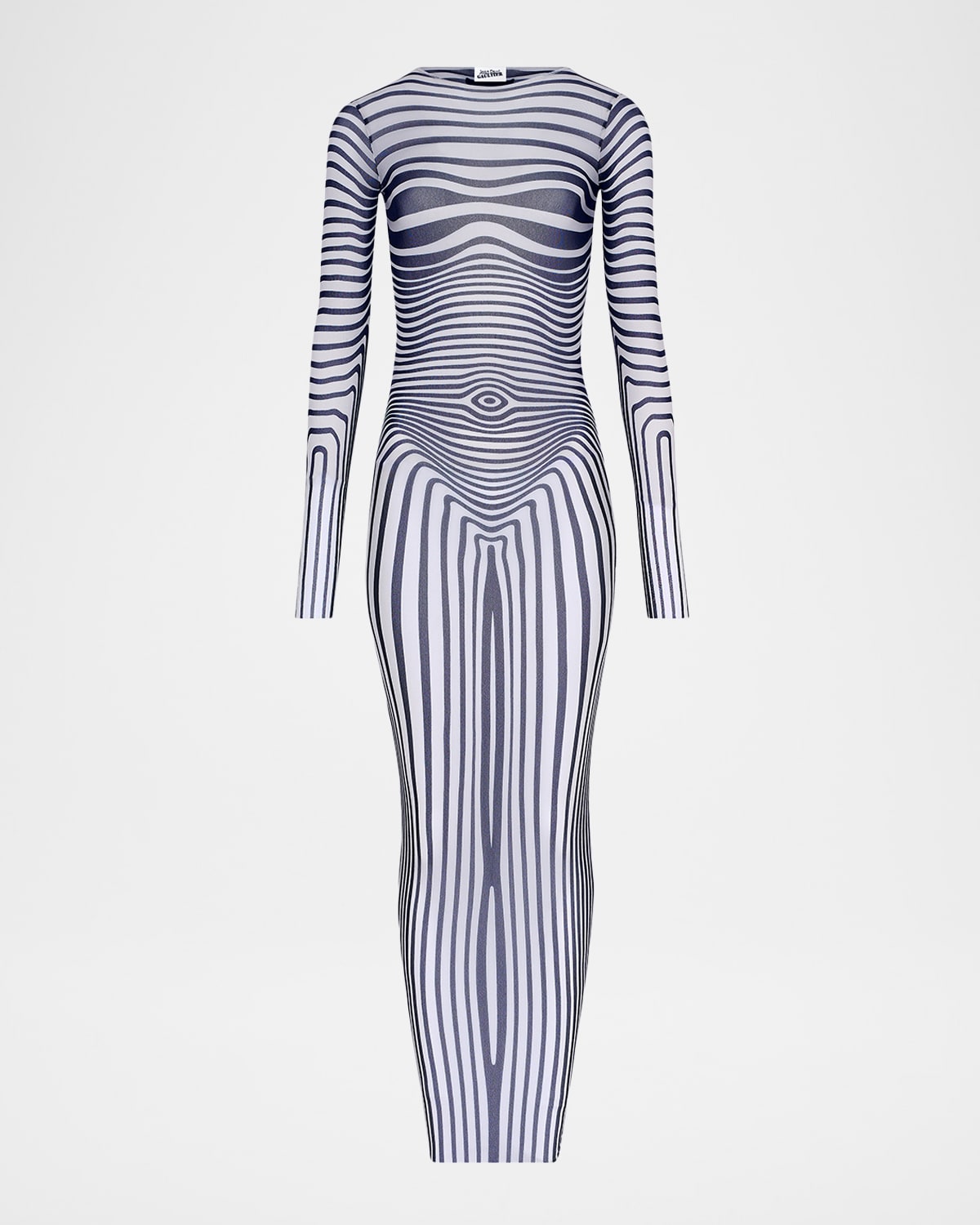 Jean Paul Gaultier Re-Edition Body Morphing Trompe L 'oeil Mesh Long-Sleeve Maxi Dress