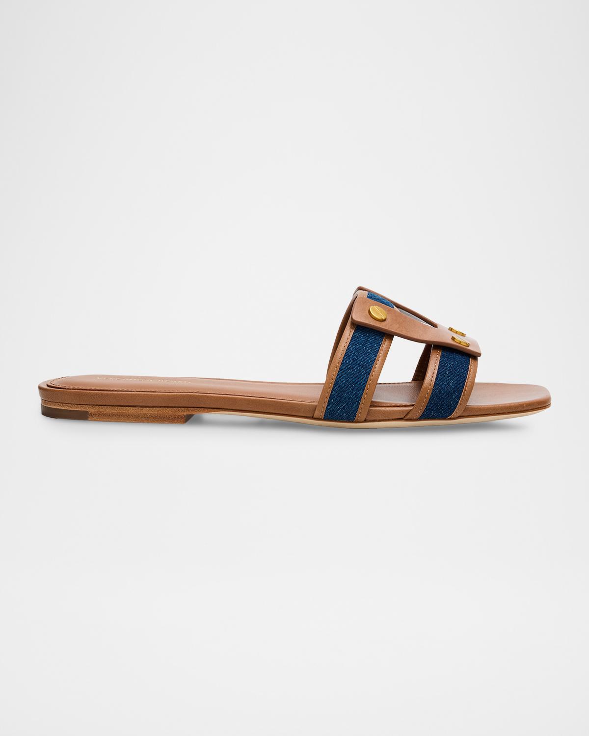 Via Denim & Leather Slides