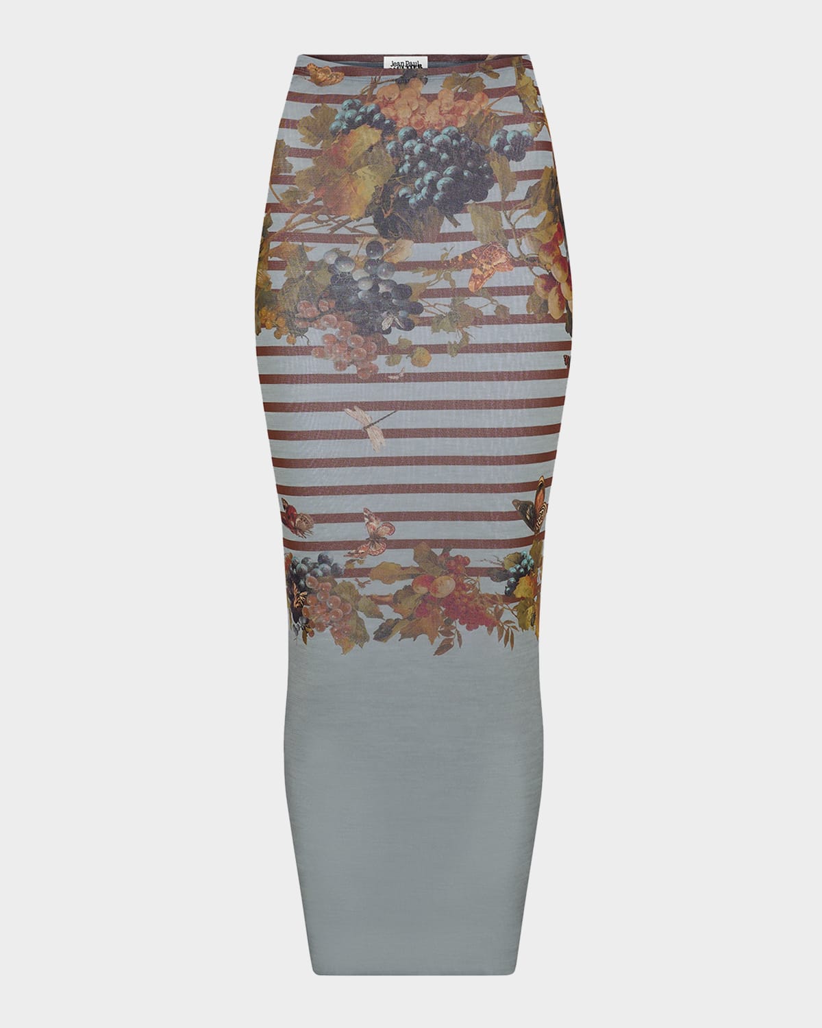 Jean Paul Gaultier Mariniere Grape-Print Mesh Maxi Skirt