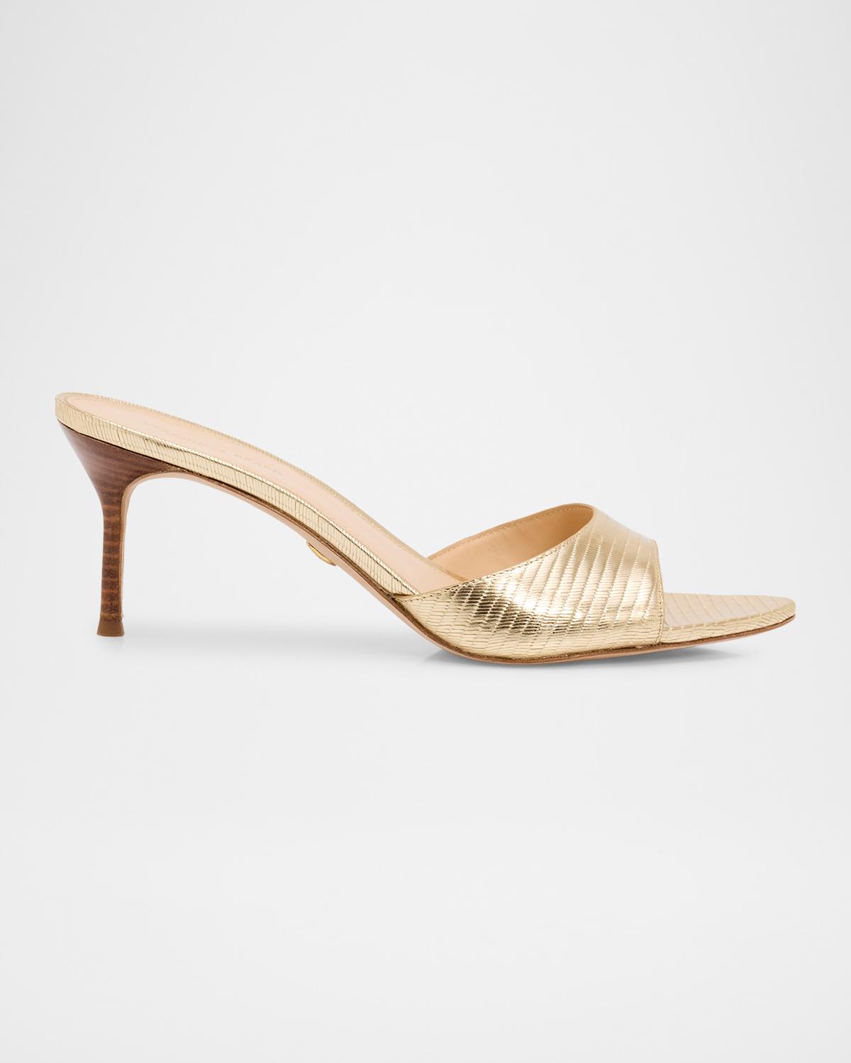 Veronica Beard Tia Embossed Metallic Leather Mid-heel Sandals In Gold