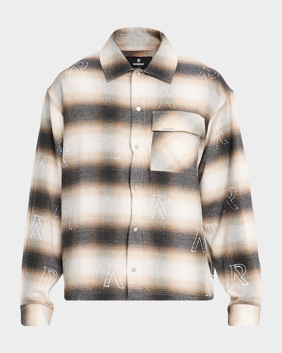 REPRESENT Men's All-Over Initial Flannel Snap-Front Shirt