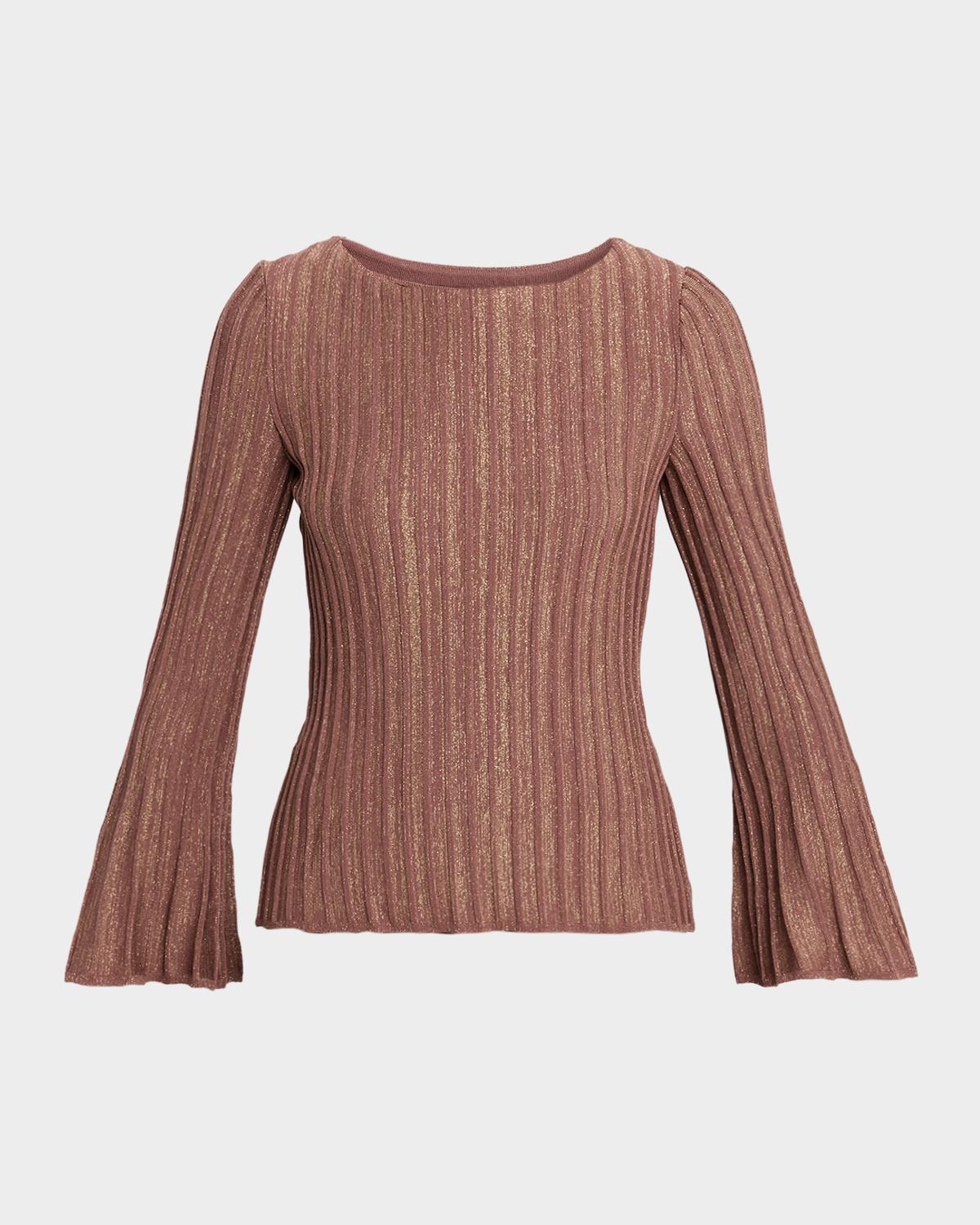 Misook Shimmer Flare-Sleeve Rib Knit Tunic