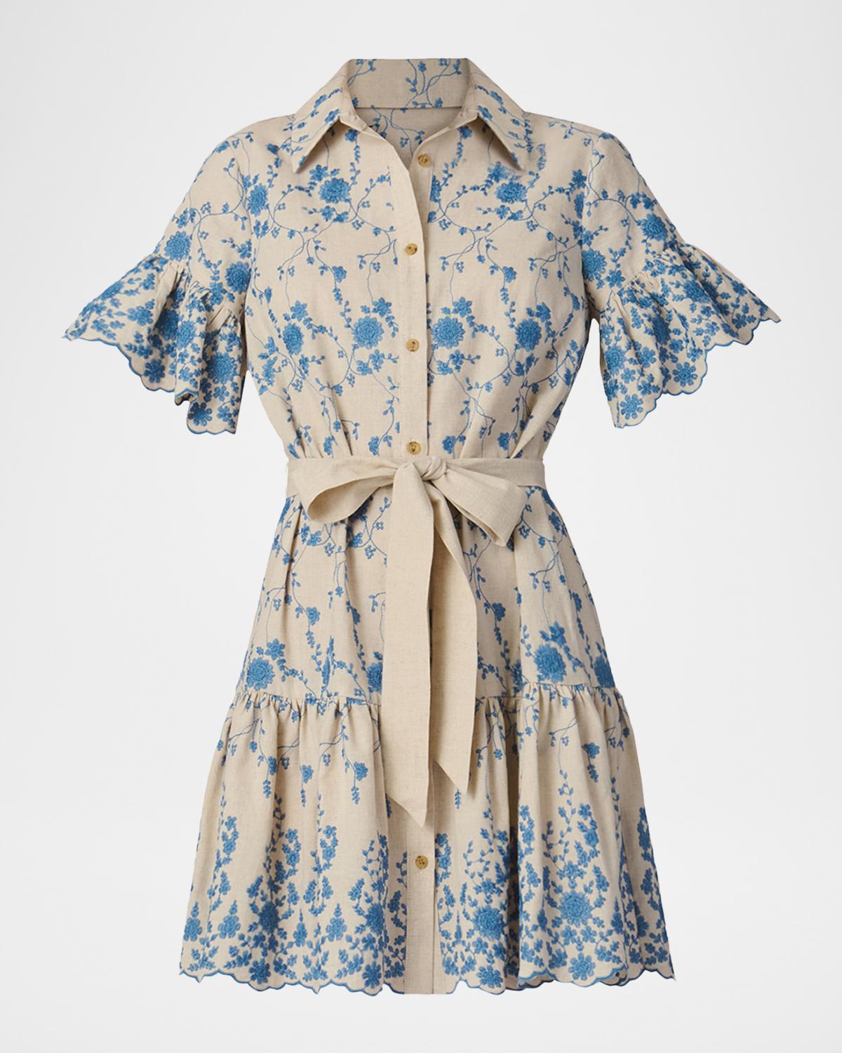 Shoshanna Lima Scalloped Floral-Embroidered Mini Dress