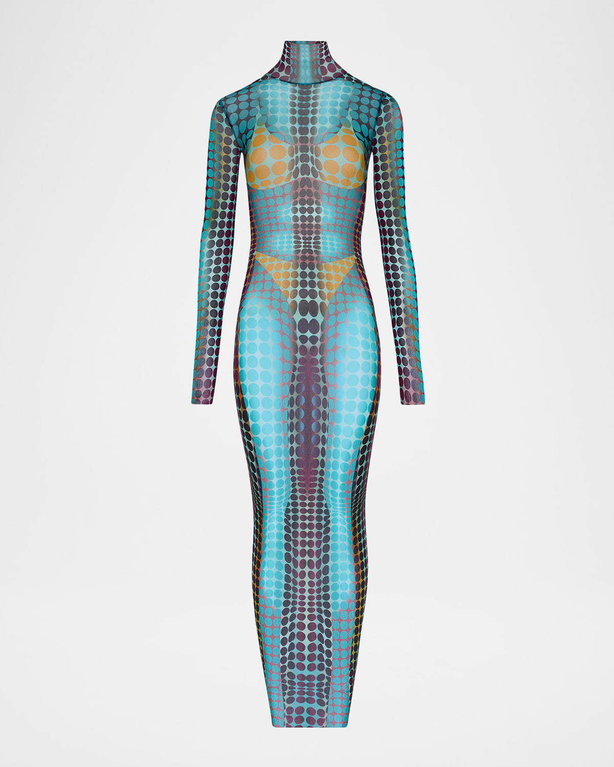 Jean Paul Gaultier Re-Edition Polka-Dot Trompe L 'oeil Mesh Long-Sleeve Maxi Dress