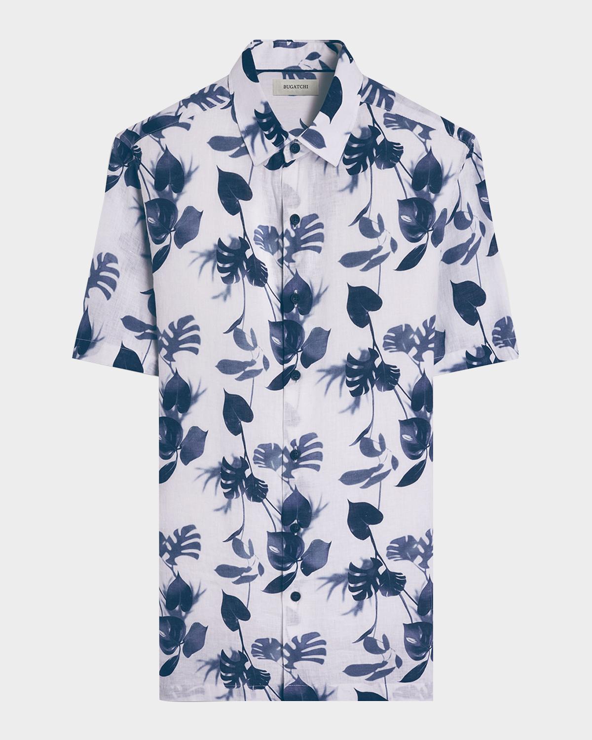 Bugatchi Men's Orson Leaf-Print Linen Short-Sleeve Shirt