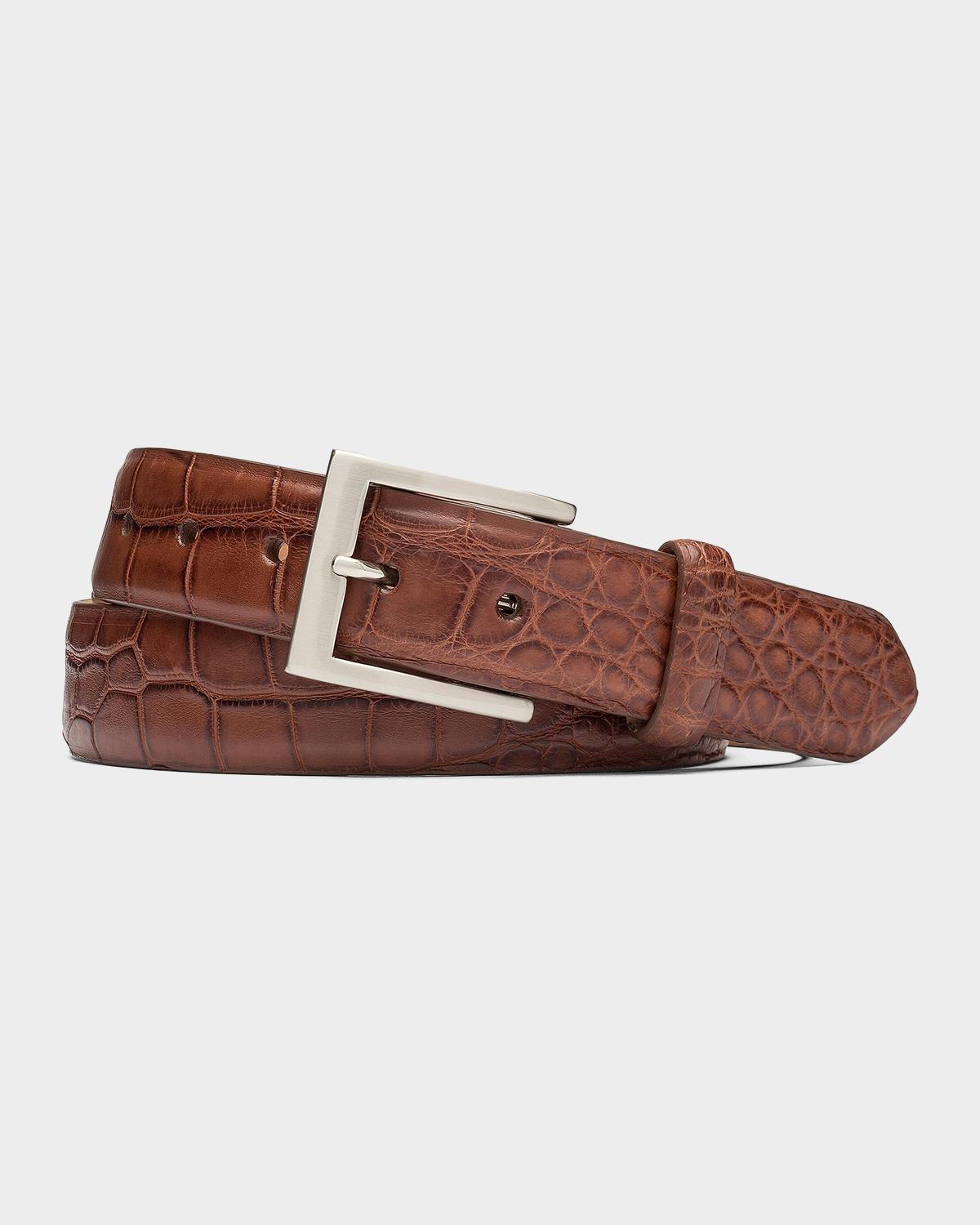 W. Kleinberg Men's Alligator Belt with Brushed Nickel Buckle