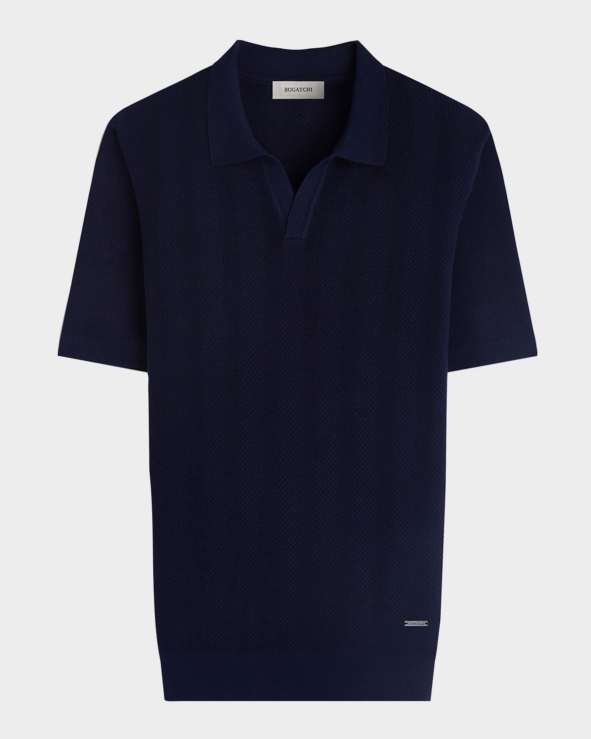 Bugatchi Men's Textured Stripe Johnny Collar Short-Sleeve Sweater