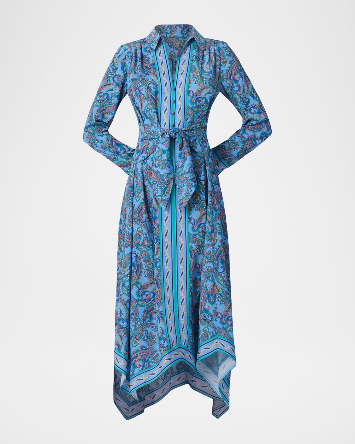 Shoshanna Adair Paisley-Print Handkerchief Midi Dress