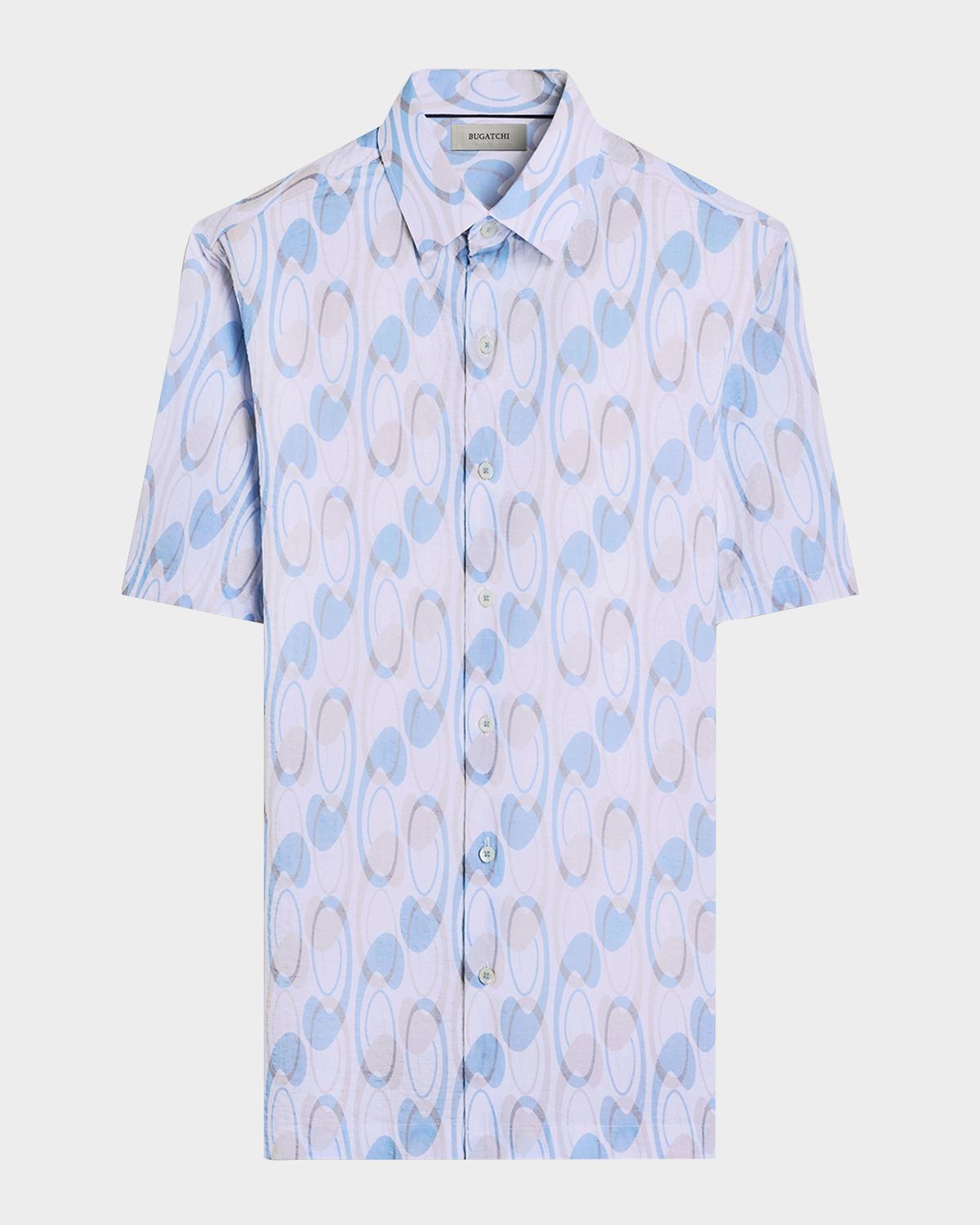 Bugatchi Men's Orson Abstract-Print Cotton Seersucker Short-Sleeve Shirt