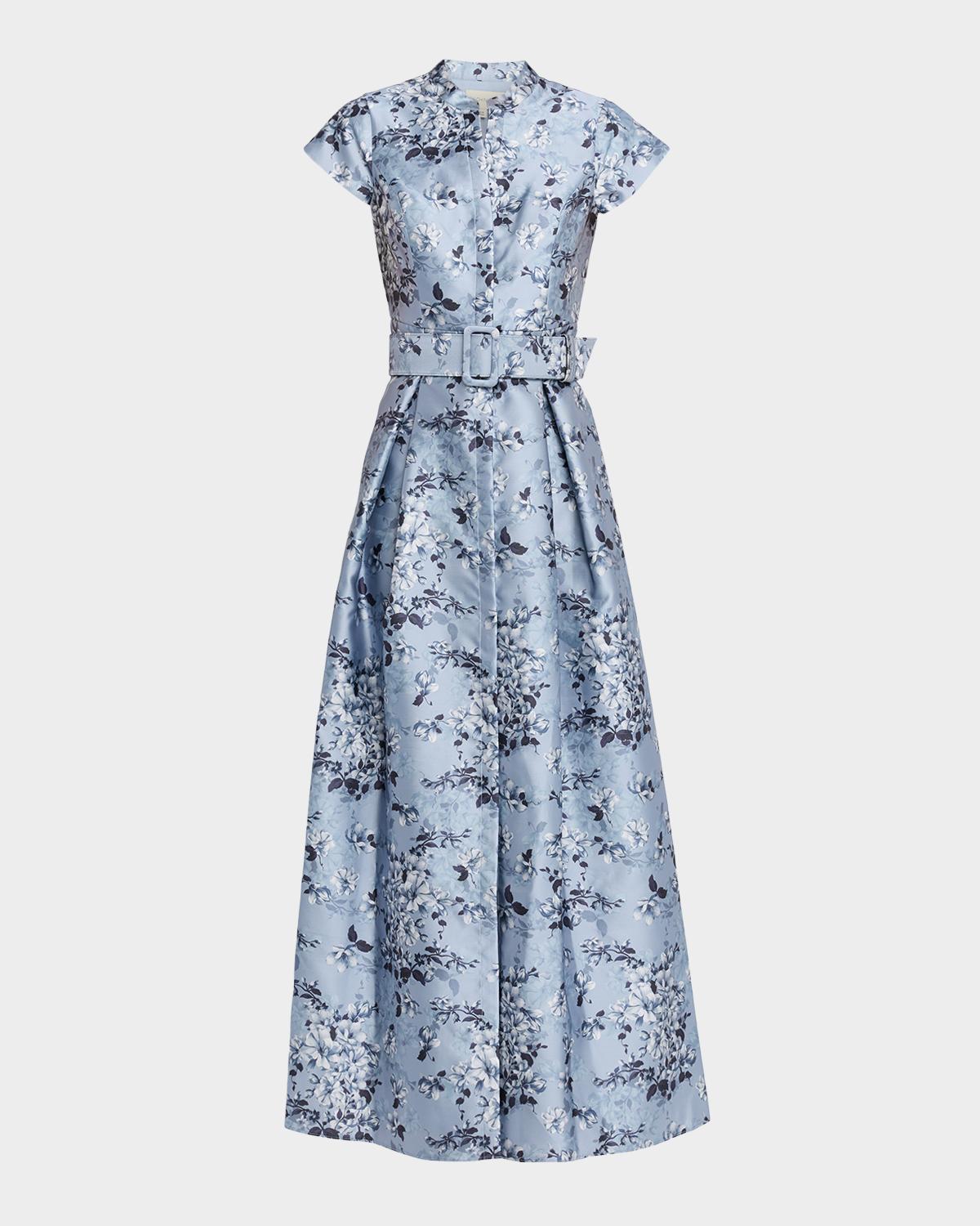 SACHIN BABI Marta Pleated Floral-Print Mikado Gown