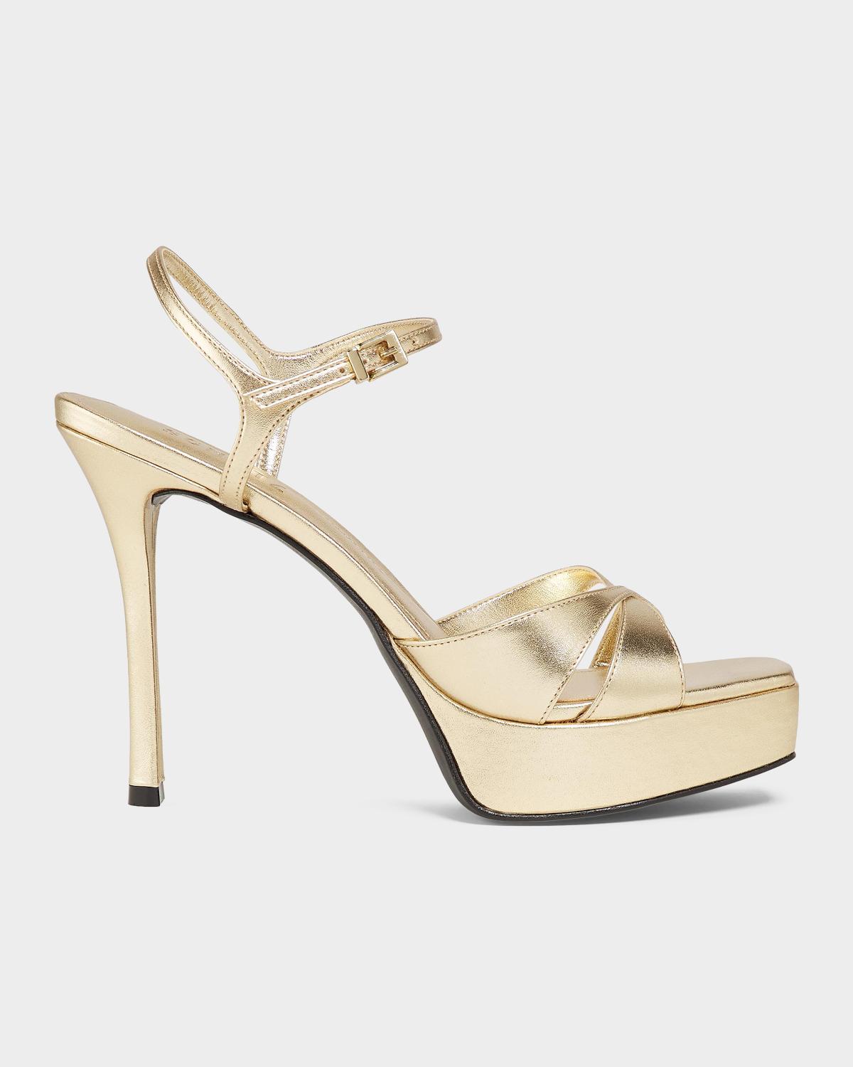 Schutz 120mm Maxine Metallic Leather Platform Sandals