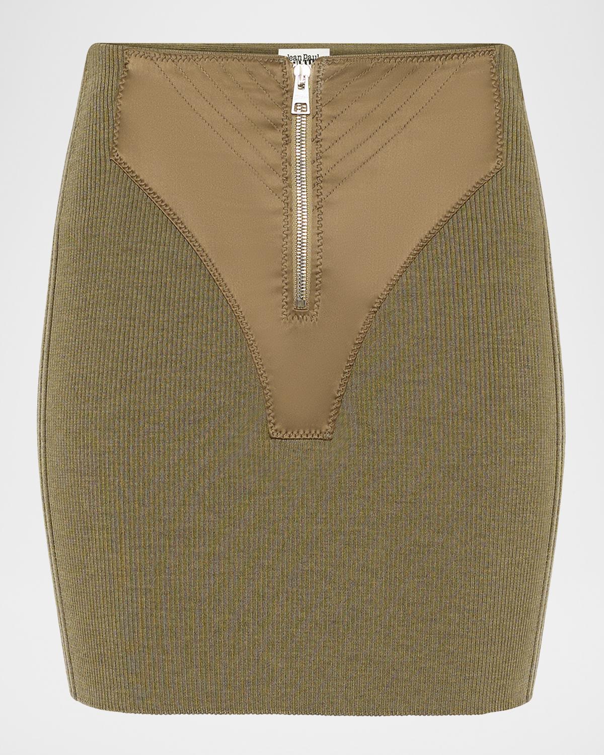 Jean Paul Gaultier Merino Wool Rib Trompe L 'oeil Zip Mini Skirt