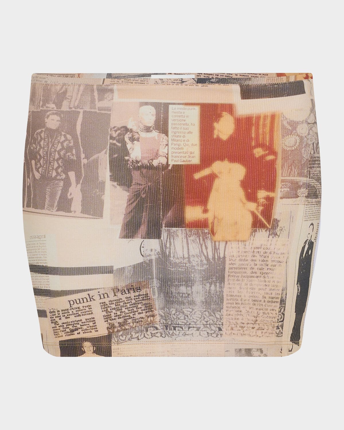 Jean Paul Gaultier Newspaper-Print Cotton Ribbed Mini Skirt
