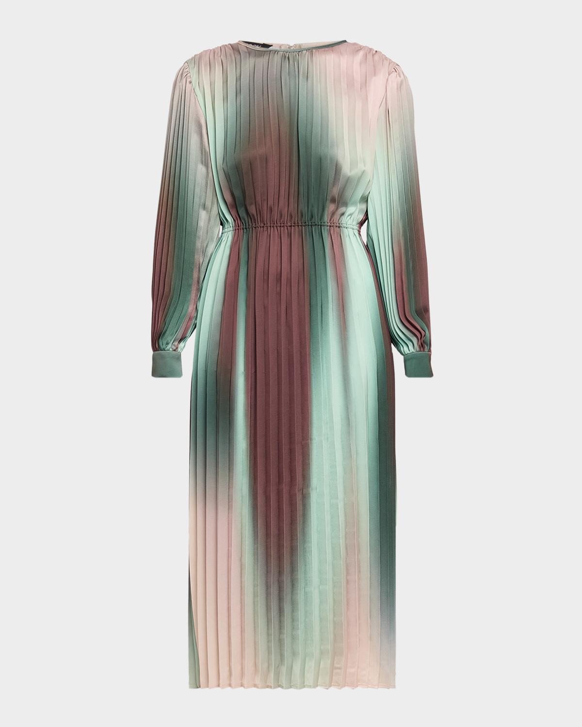 Misook Pleated Ombre Crepe De Chine Midi Dress