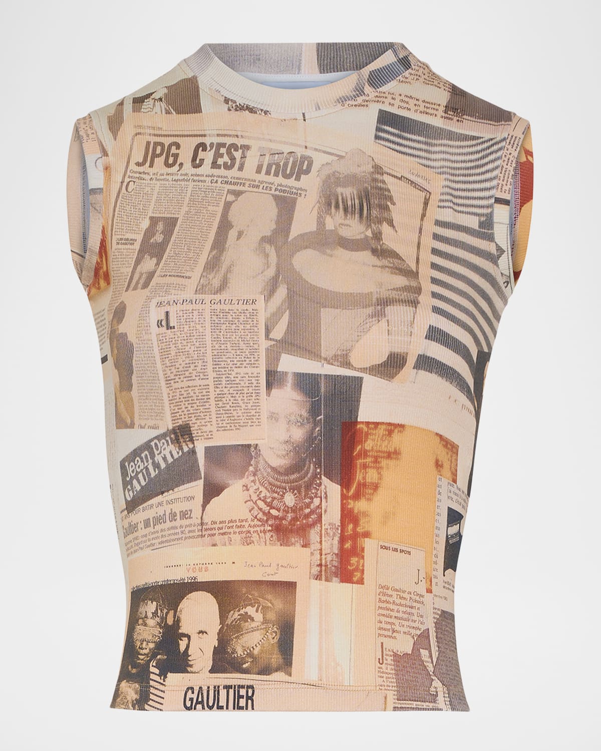 Jean Paul Gaultier Newspaper-Print Cotton Ribbed Tank Top