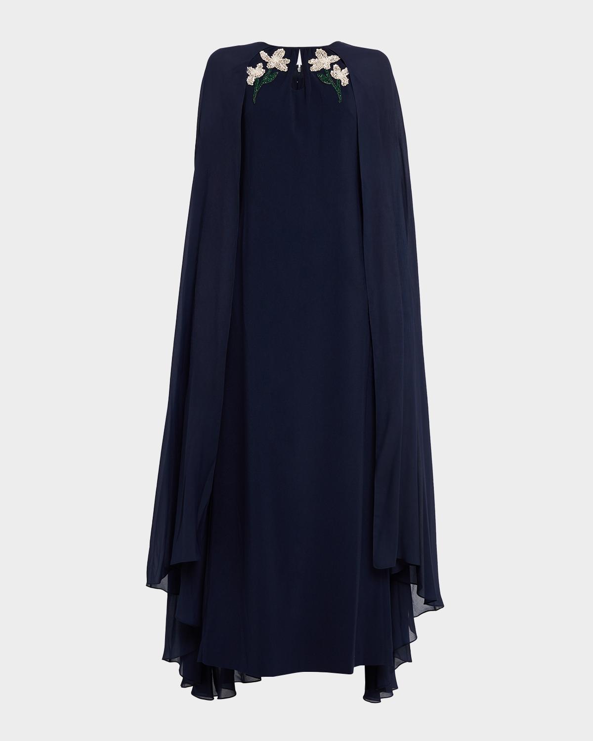 SACHIN BABI Beaded Chiffon Cape Crepe Gown