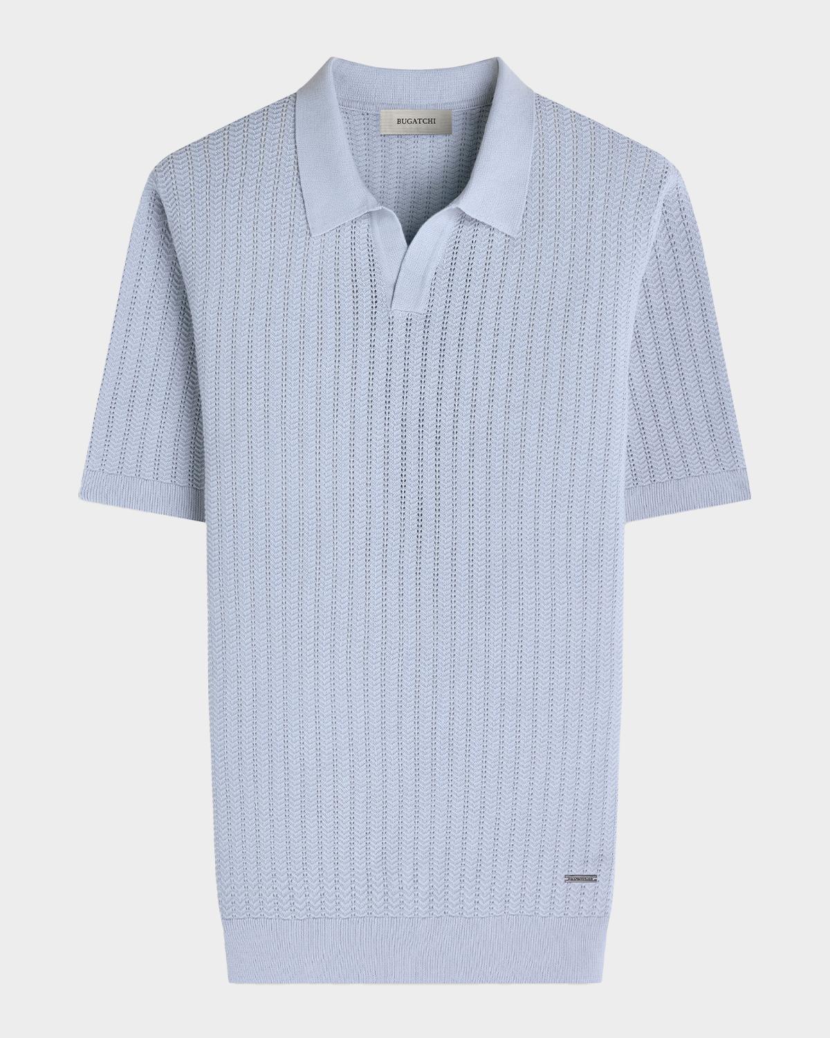 Bugatchi Men's Pointelle Rib Johnny Collar Short-Sleeve Sweater