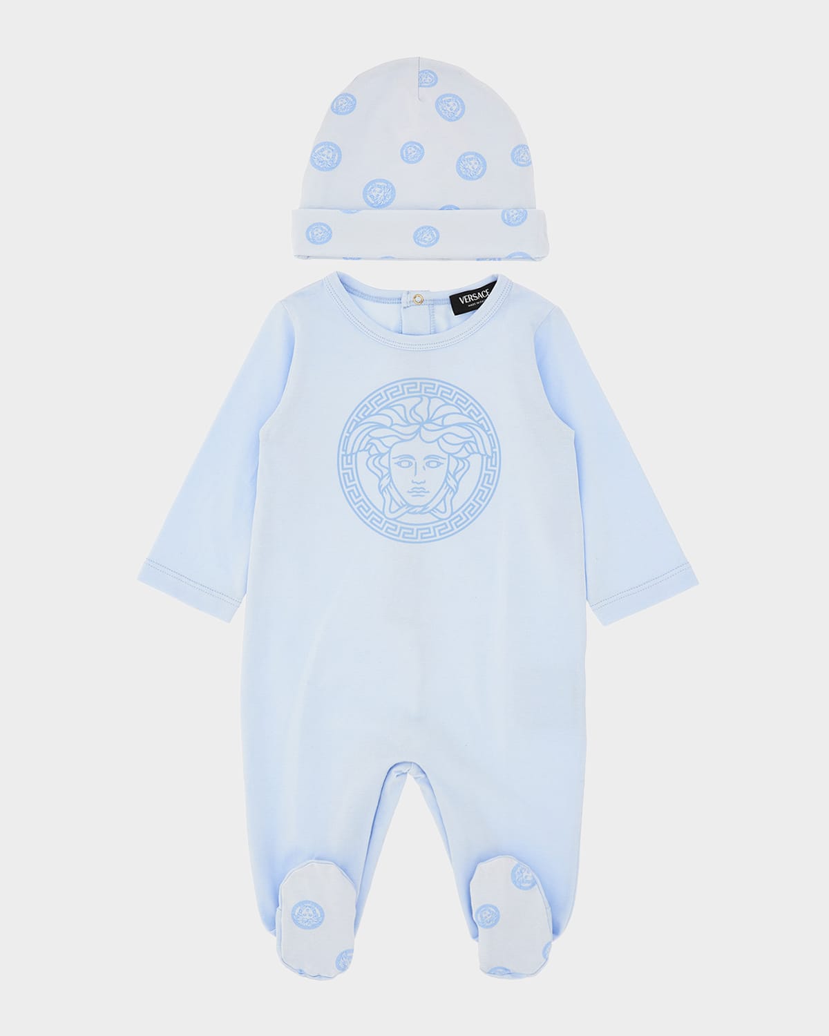 Versace Kid 's Medusa-Print Sleepsuit & Hat Set, Size 3M-12M