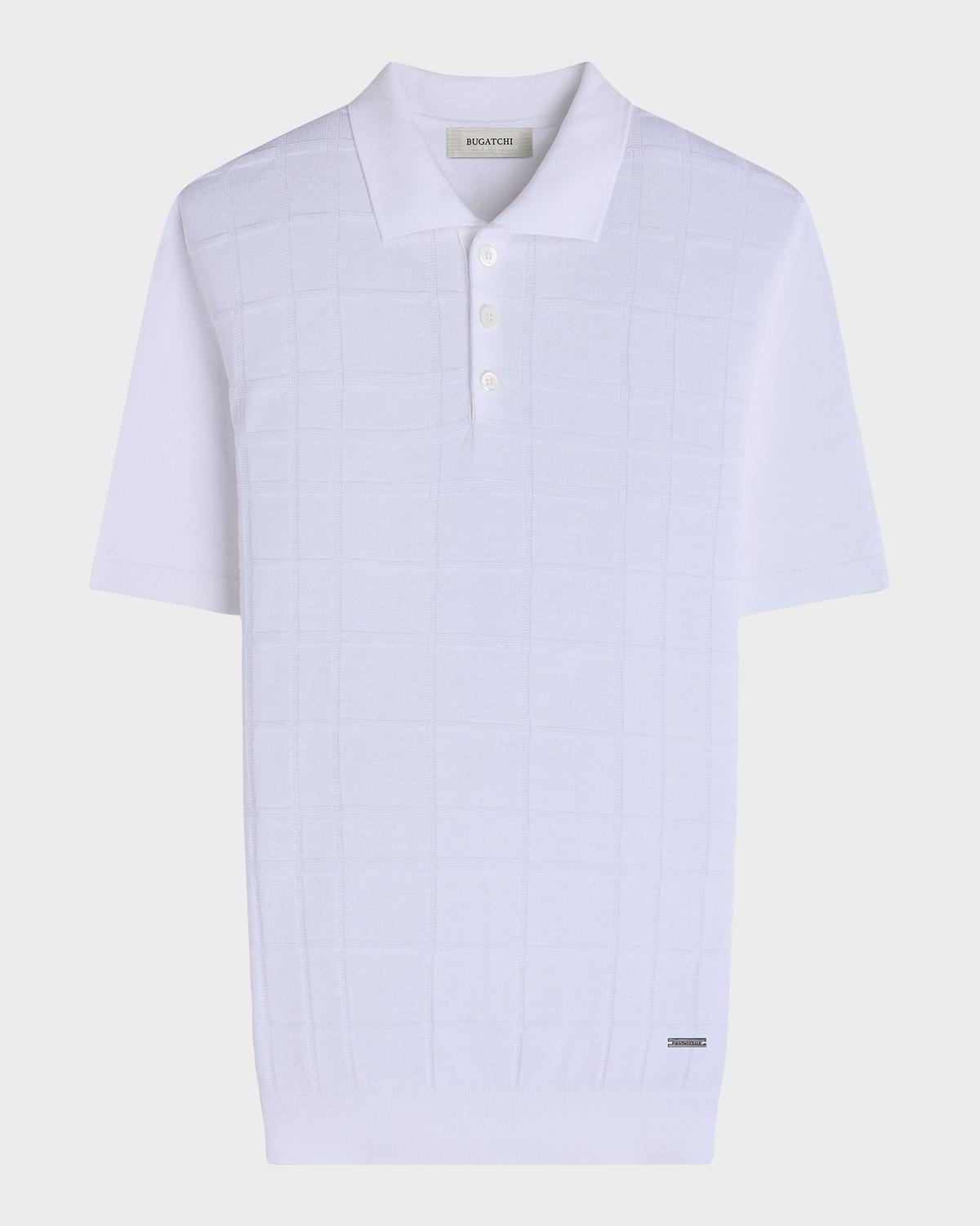 Bugatchi Men's Textured Grid Short-Sleeve Polo Sweater