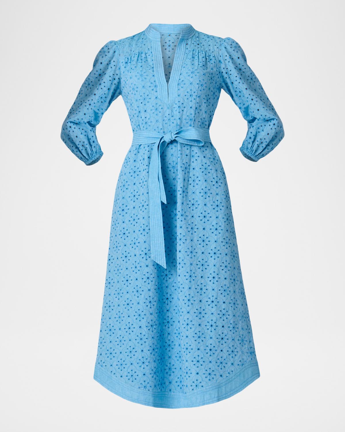 Shoshanna Adele Belted Eyelet-Embroidered Midi Dress