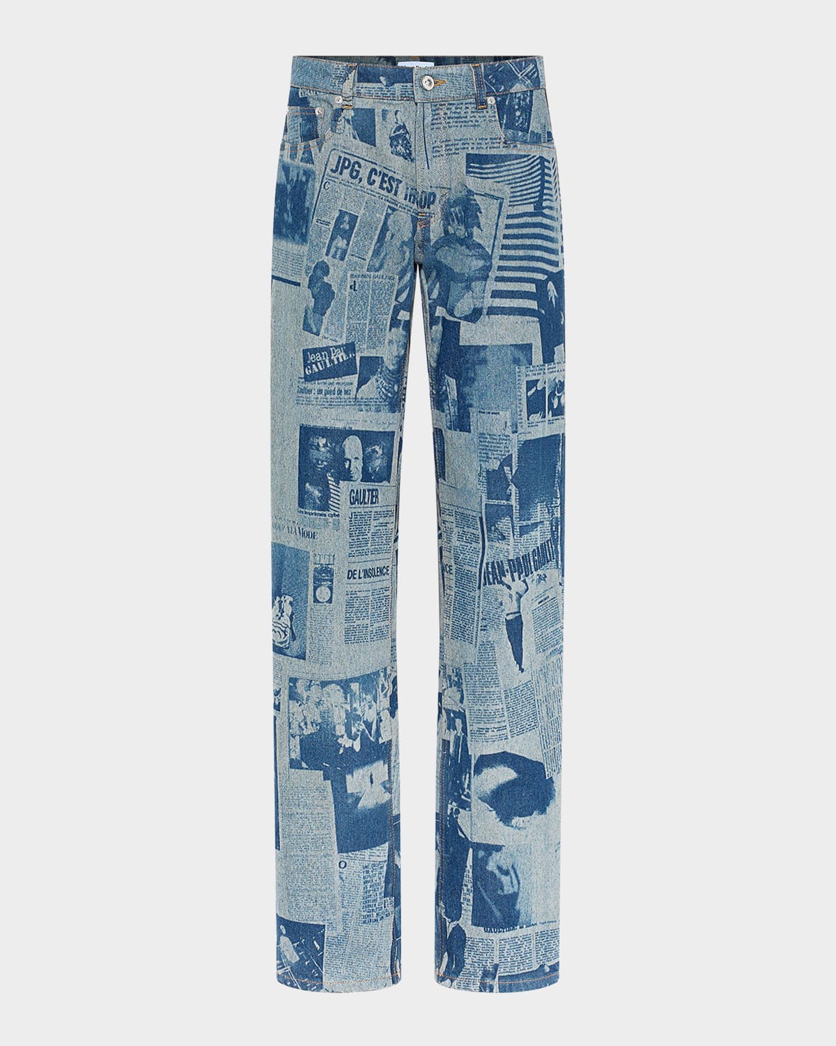 Jean Paul Gaultier Newspaper-Print Straight-Leg Jeans