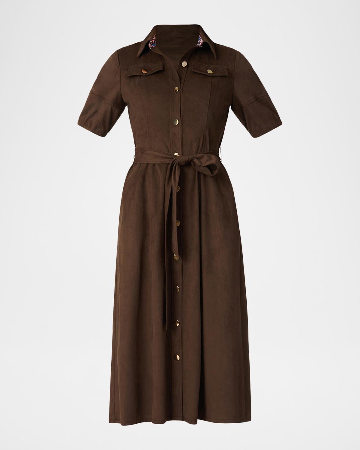 Shoshanna Mara Button-Down Faux Suede Midi Shirtdress