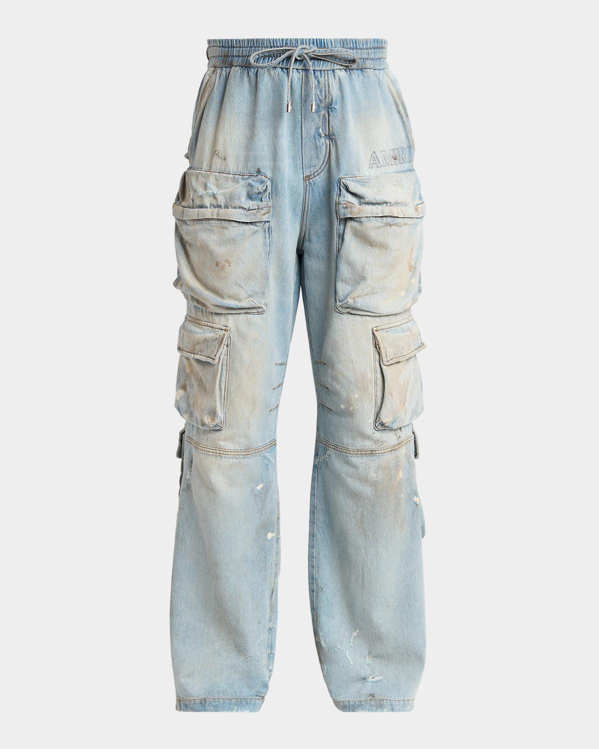 Amiri Men's Vintage-Wash Wide Leg Cargo Jeans