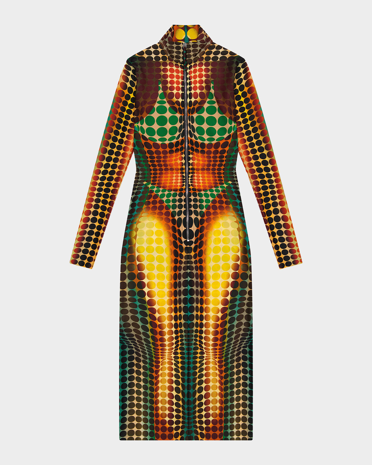 Jean Paul Gaultier Re-Edition Polkadot Trompe L 'oeil Mesh Zip-Front Midi Dress