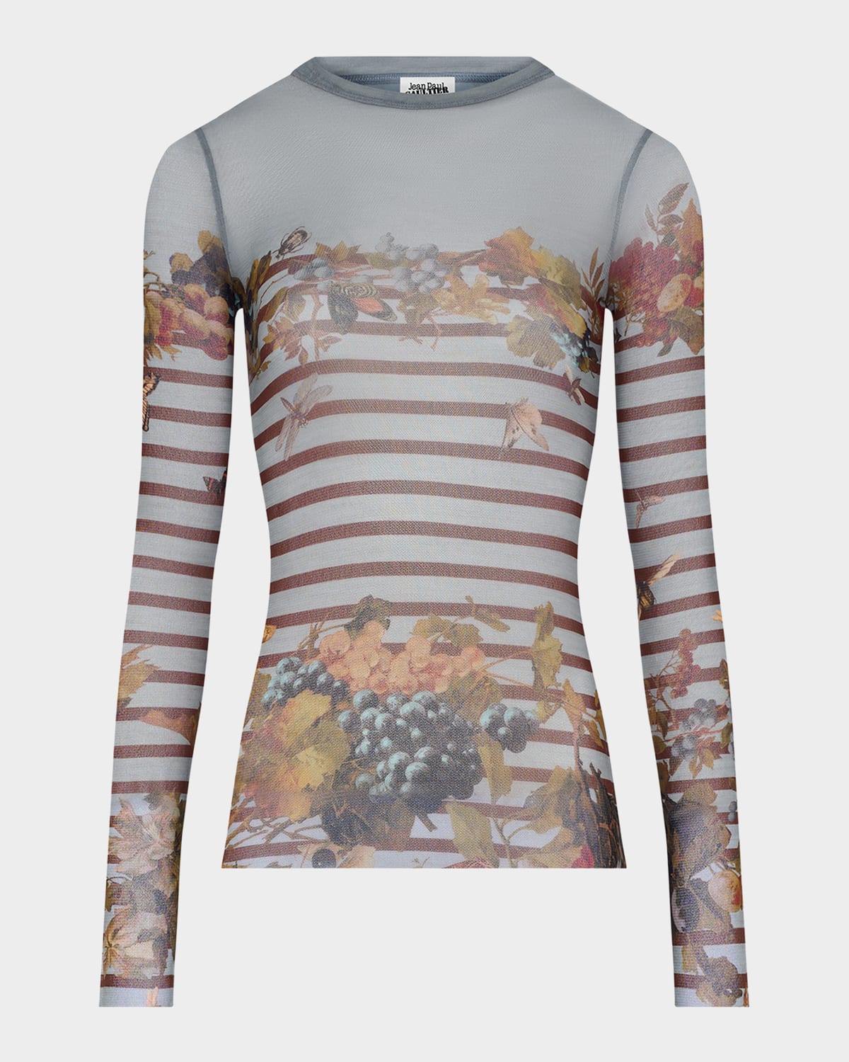 Jean Paul Gaultier Mariniere Grapes Print Mesh Long-Sleeve Top