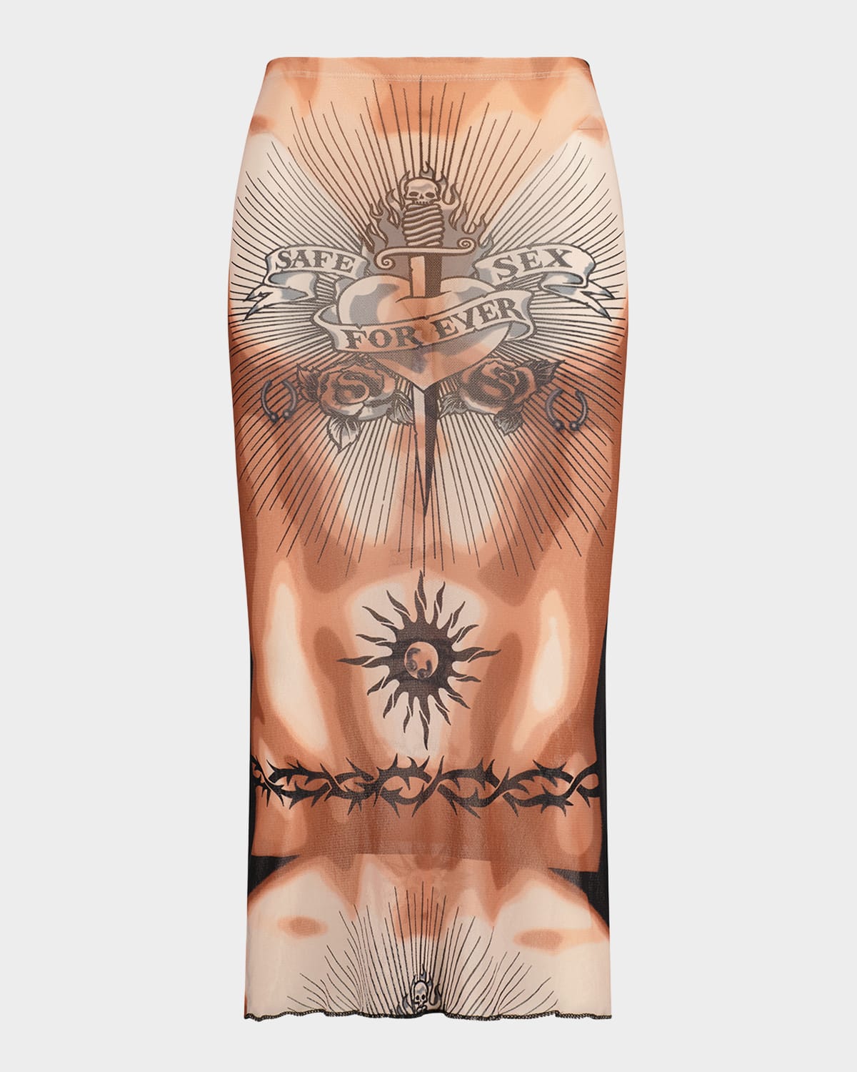 Jean Paul Gaultier Re-Edition Tattoo-Print Mesh Midi Skirt