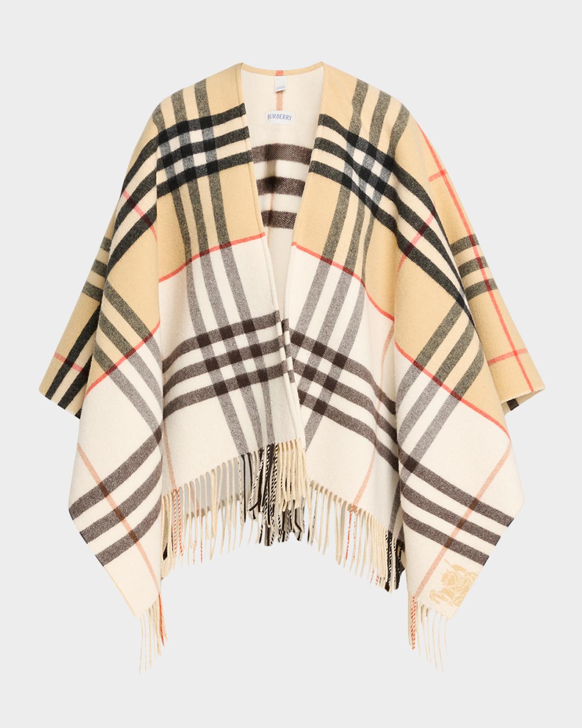 Burberry Contrast Check Cashmere-Wool Cape
