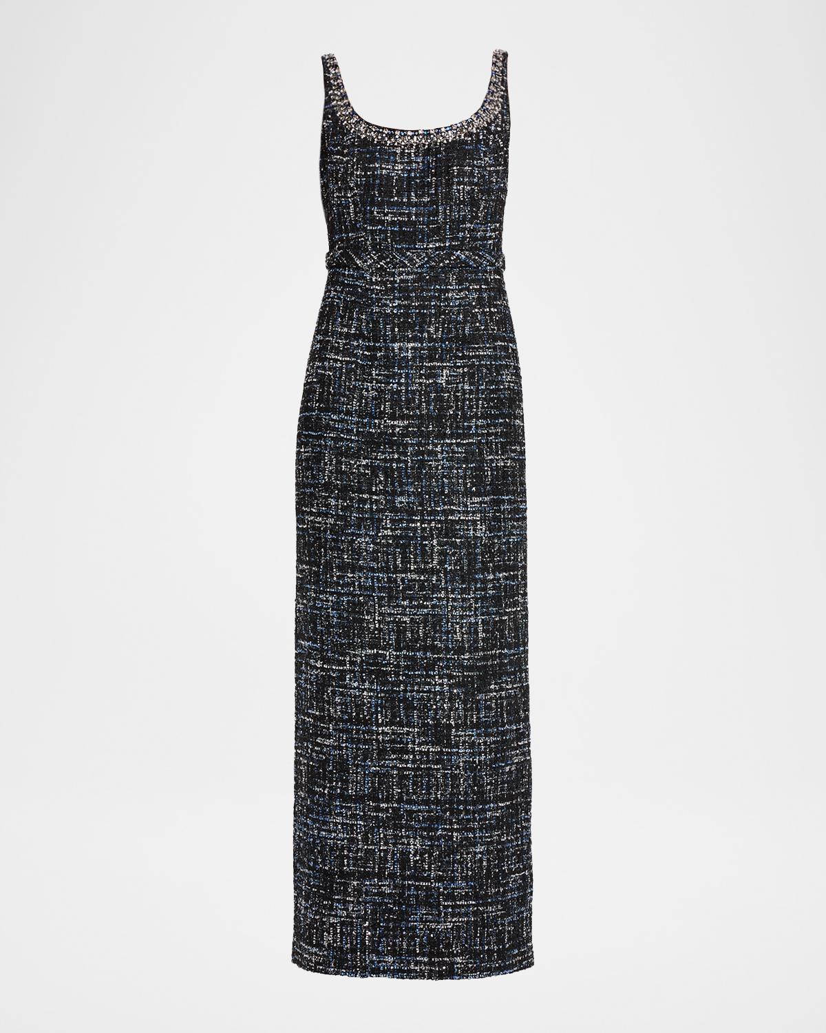 SACHIN BABI Bead-Trim Tweed Column Gown