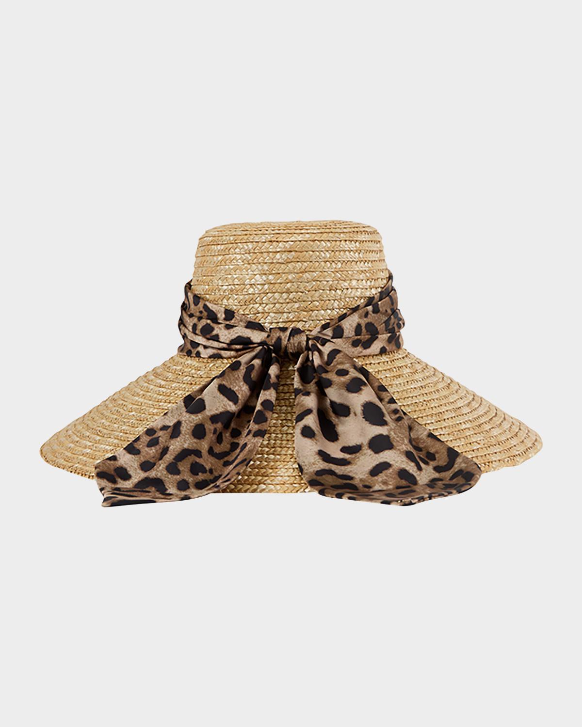 Mirabel Animal-Print Bow Straw Hat
