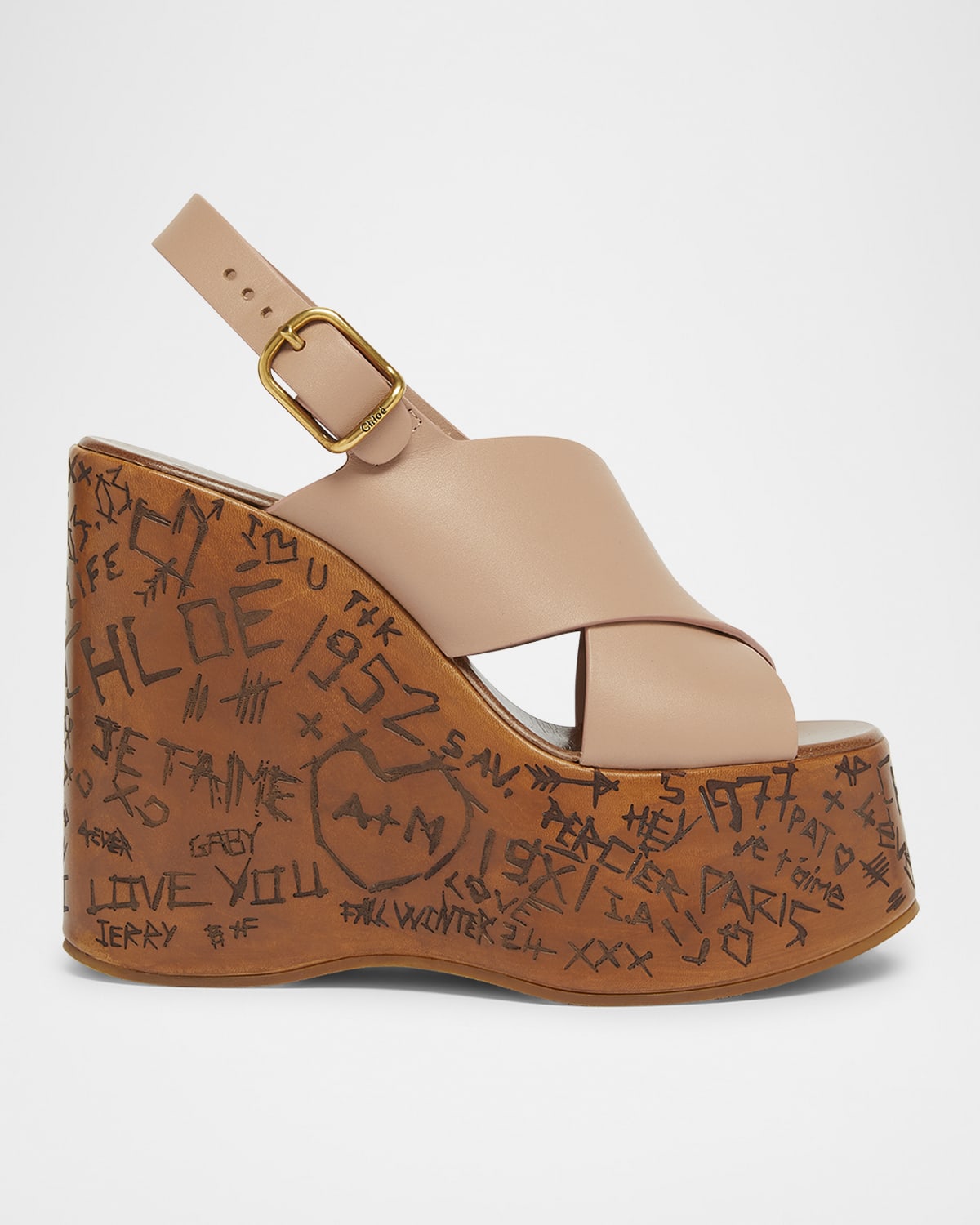 Chloé Maxime Leather Crisscross Platform Wedges In Pink