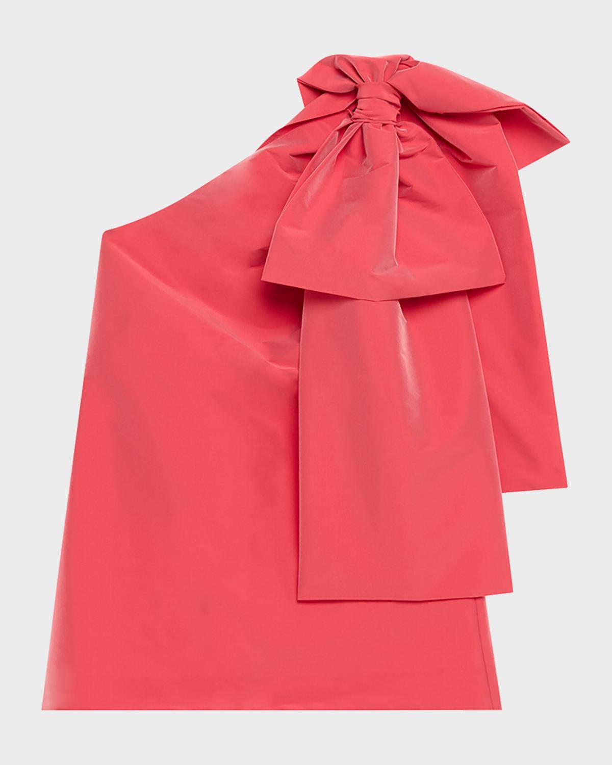 BERNADETTE Winnie Bow One-Shoulder Taffeta Mini Dress