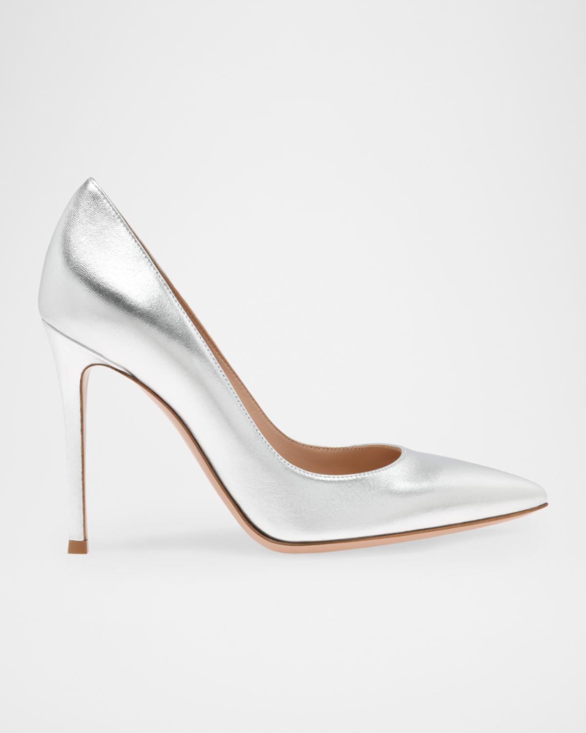 Gianvito Rossi 105mm Metallic Leather Pumps In Silver Nap