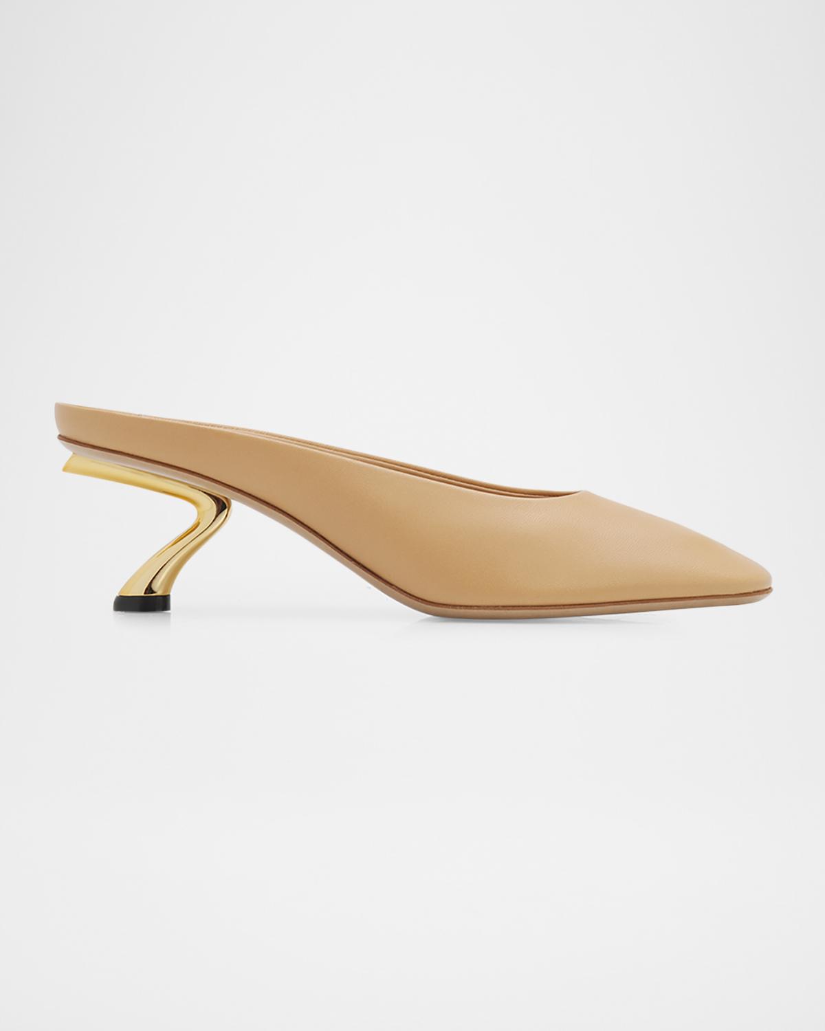 FERRAGAMO 55mm Safi Leather S-Shaped Heel Mules