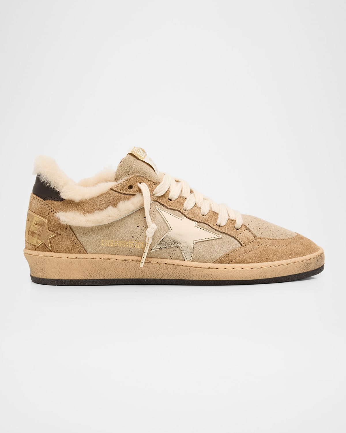 Golden Goose Ball Star Shearling-lined Suede Low-top Sneakers In Beige Platinum Brown