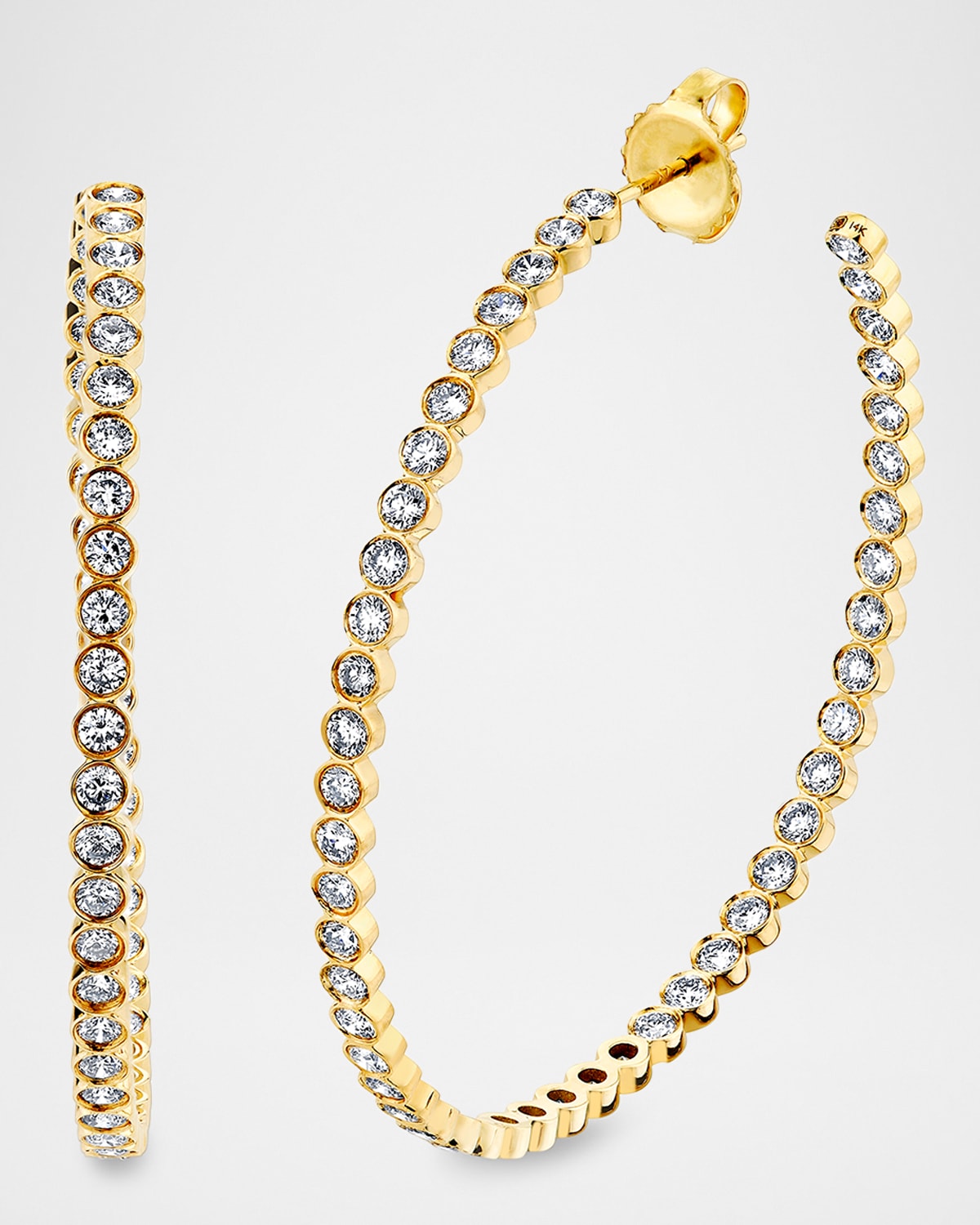 Sydney Evan 14K Yellow Gold 2mm Diamond Bezel Hoop Earrings